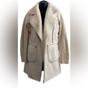 Love Token Oversized Long Faux Fur & Knit Cream Soft Jacket fits various sizes